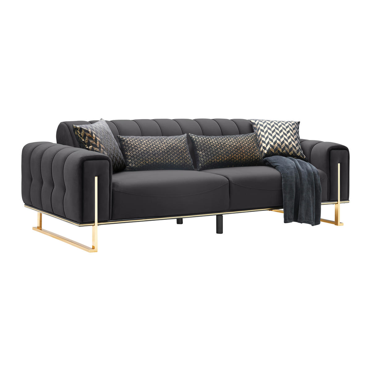 3-sitzer-sofa Aile, textil, negru - auriu/negru, Lifestyle, textil (244/80/90cm) - Based