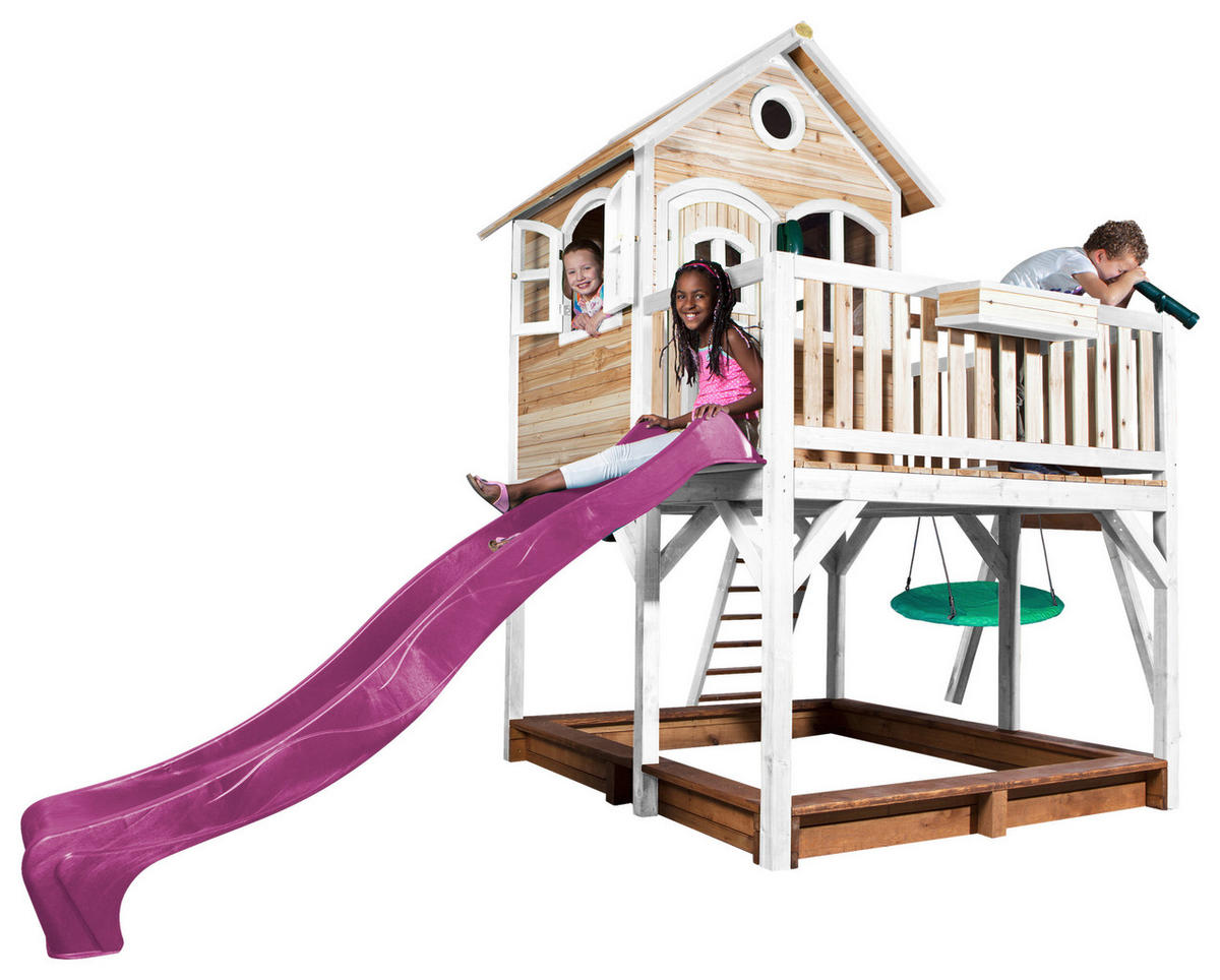 SPIELTURM 613/291/277 cm  - Weiss/Lila, Konventionell, Holz (613/291/277cm)