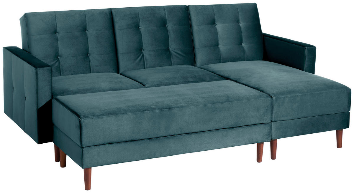 ECKSCHLAFSOFA inkl. Hocker in Blau Textil   - Blau/Eschefarben, Design, Holz/Textil (223/152cm) - Max Winzer