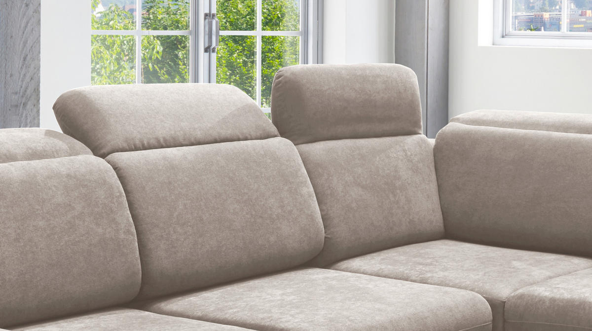 ECKSOFA  in Mikrofaser Taupe  - Taupe/Chromfarben, Design, Textil/Metall (283/228cm) - Livetastic