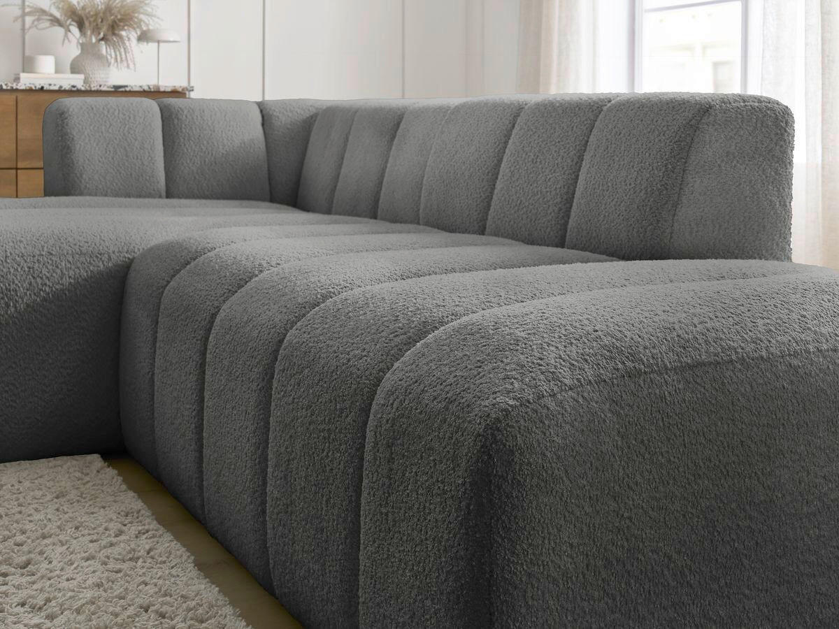 ECKSOFA  ANNECY Dunkelgrau Bouclé  - Dunkelgrau/Schwarz, MODERN, Kunststoff/Textil (170/262cm)