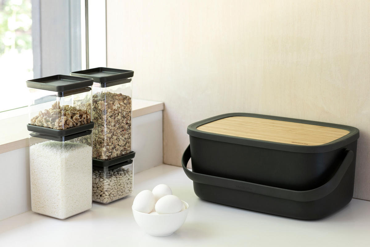 POSODA ZA KRUH   39.5/16.3/25.5 cm           - temno siva, Design, umetna masa/les (39.5/16.3/25.5cm) - Brabantia