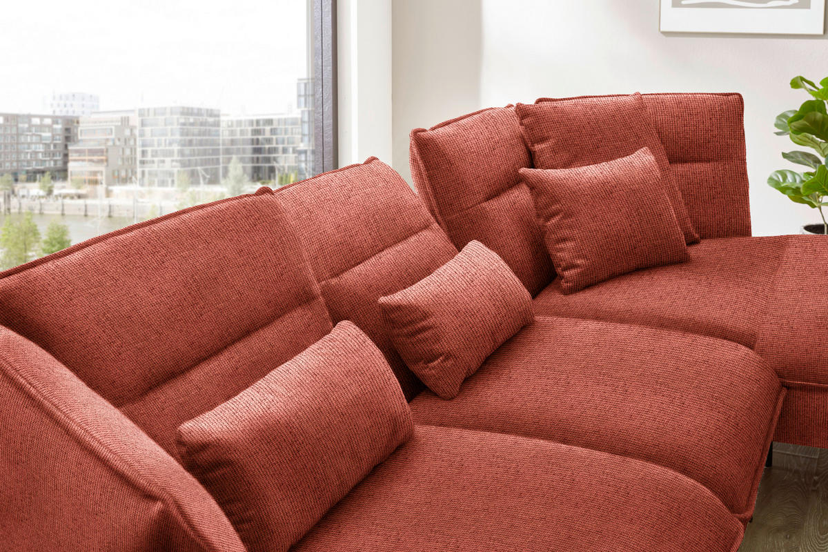 ECKSOFA in Flachgewebe Kupferfarben  - Schwarz/Kupferfarben, Design, Textil/Metall (339/153cm) - Moderano