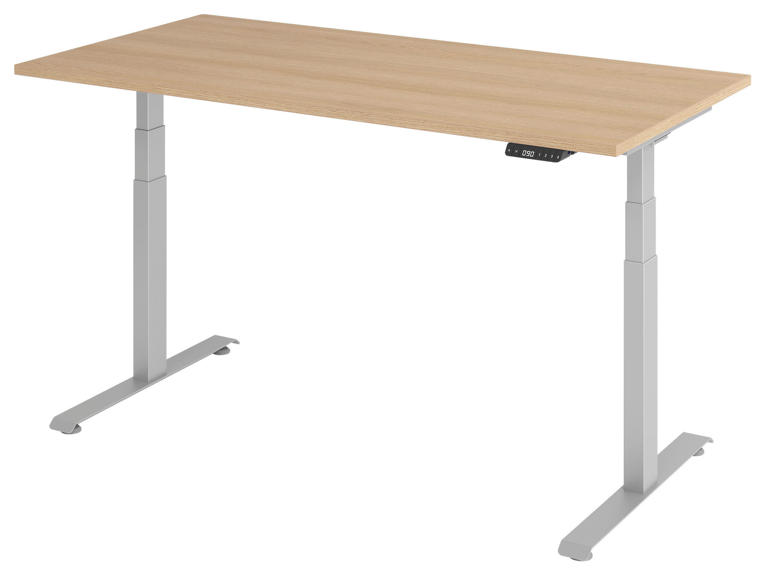 SCHREIBTISCH 160/80/64,5-129,5 cm Silberfarben, Eichefarben elektrisch höhenverstellbar  - Eichefarben/Silberfarben, KONVENTIONELL, Holzwerkstoff/Metall (160/80/64,5-129,5cm) - Venda
