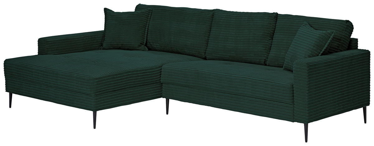 ECKSOFA Dunkelgrün Cord  - Dunkelgrün/Schwarz, KONVENTIONELL, Textil/Metall (173/276cm) - Carryhome