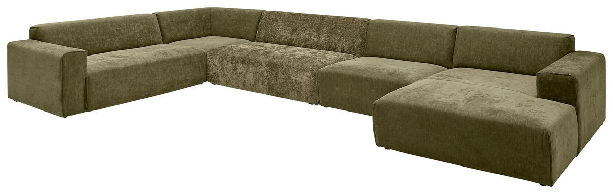 WOHNLANDSCHAFT Dunkelgrün, Olivgrün Chenille  - Dunkelgrün/Schwarz, KONVENTIONELL, Kunststoff/Textil (267/452/165cm) - SetOne by Musterring