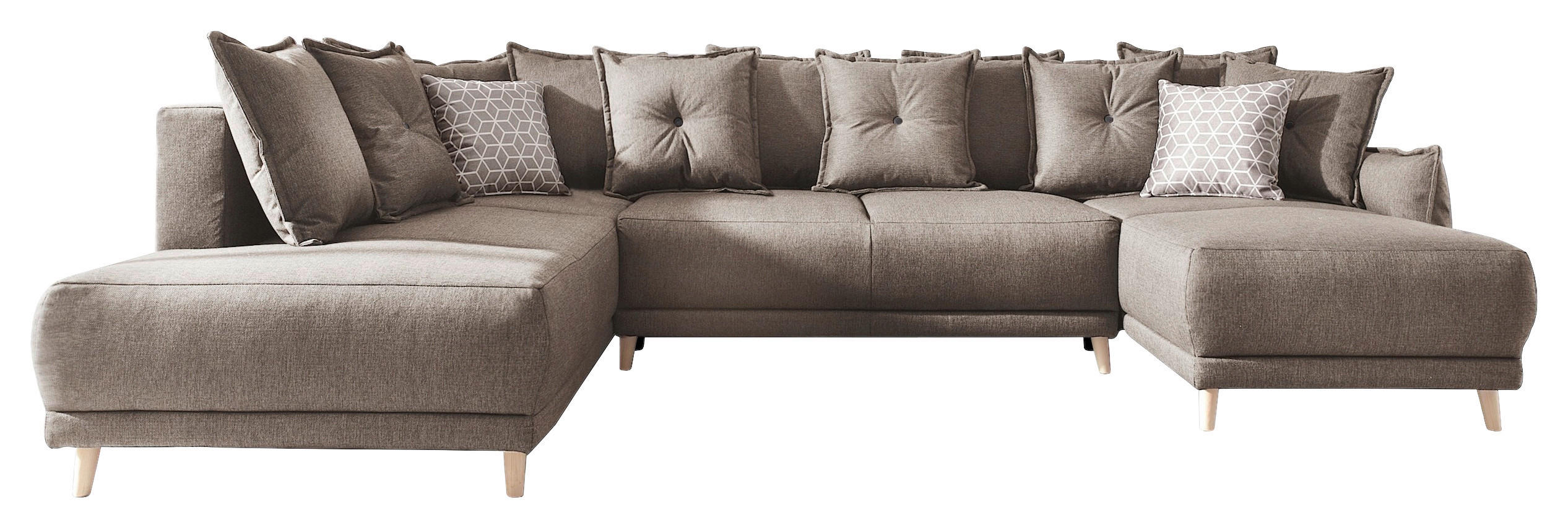 WOHNLANDSCHAFT Hellbraun Webstoff - Hellbraun/Kieferfarben, Basics, Holz/Textil (200/312/155cm) - MID.YOU