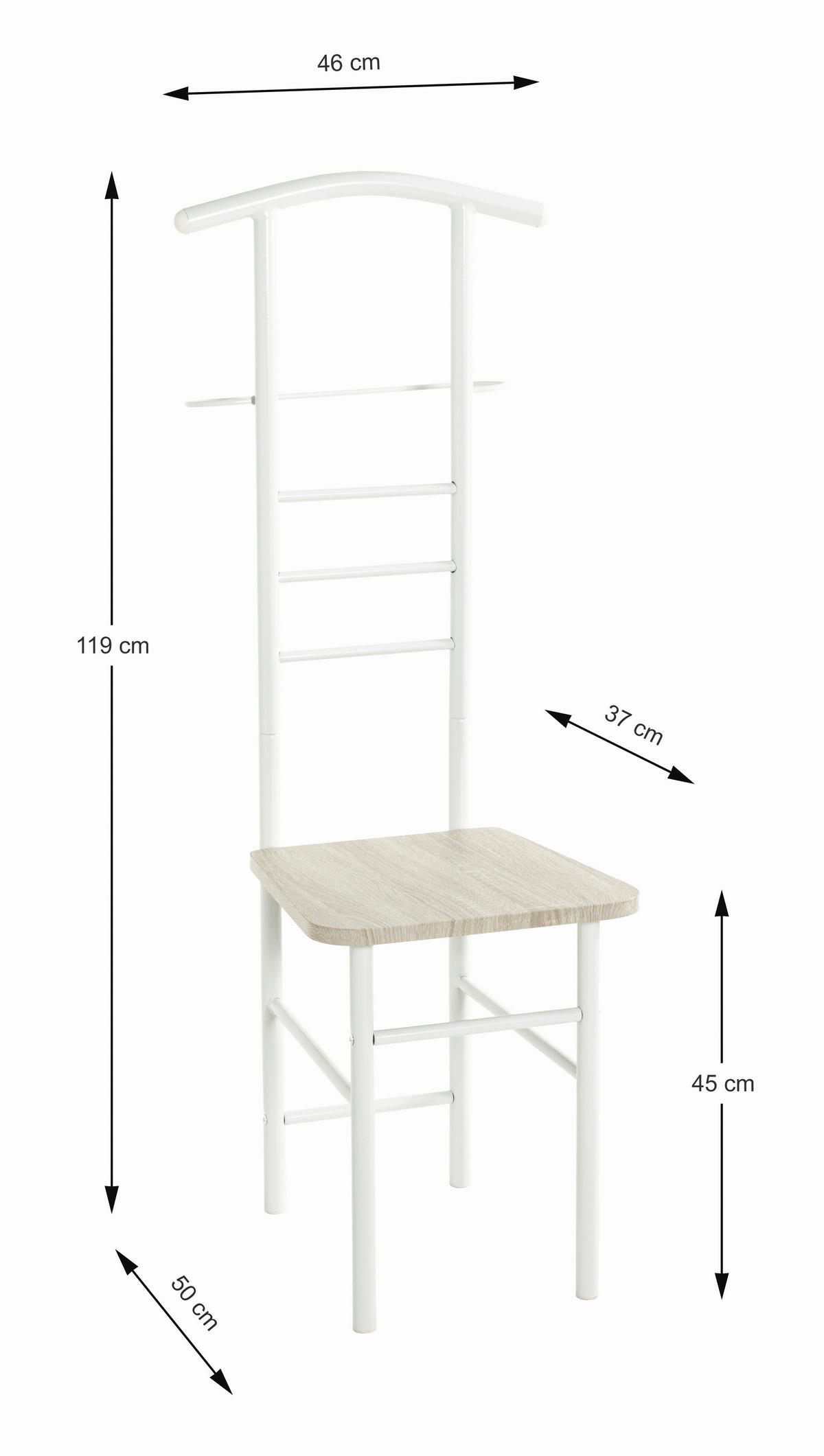 HERRENDIENER - Eichefarben/Weiß, Basics, Holzwerkstoff/Metall (46/119/50cm) - Carryhome
