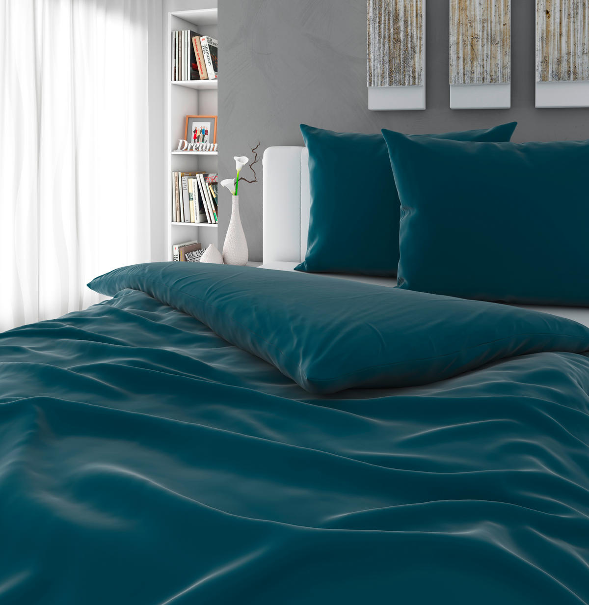 Lenjerie De Pat 220/200 cm  - petrol, Basics, textil (220/200cm) - Novel