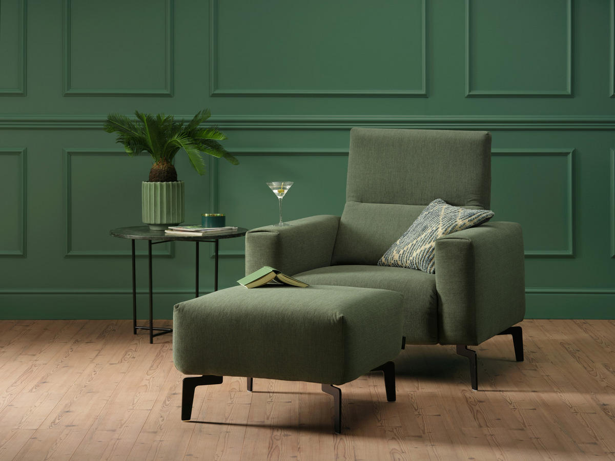 Sessel inkl. Hocker Samt    - Schwarz/Dunkelblau, Design, Textil/Metall (110/85/86-94cm) - SENSOO