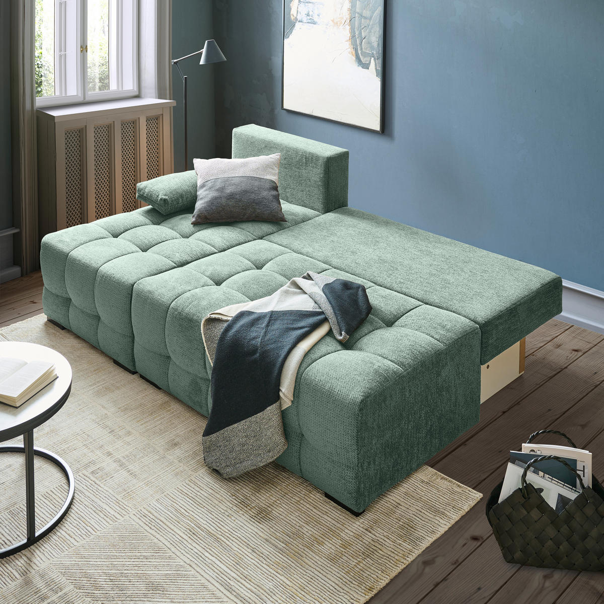 ECKSOFA  in Chenille Dunkelgrün  - Dunkelgrün/Schwarz, MODERN, Kunststoff/Textil (145/204cm) - home24