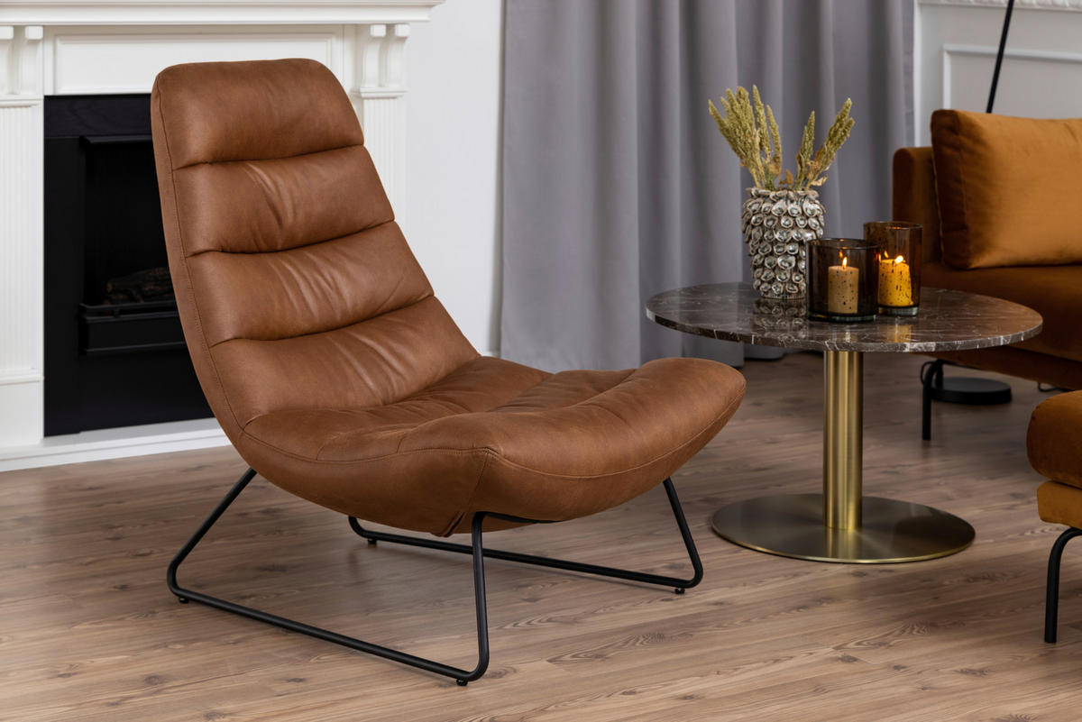 SESSEL in Lederlook (vegan) Cognac  - Cognac/Schwarz, Design, Textil/Metall (82,5/97/93cm) - Livetastic