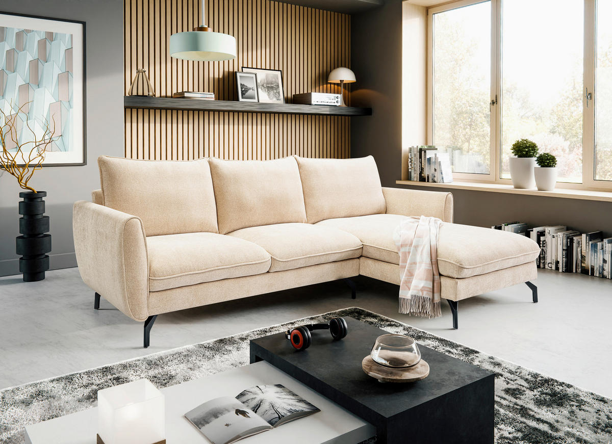 ECKSOFA TORONTO Beige Webstoff  - Beige/Schwarz, Basics, Textil/Metall (259/165cm) - MID.YOU