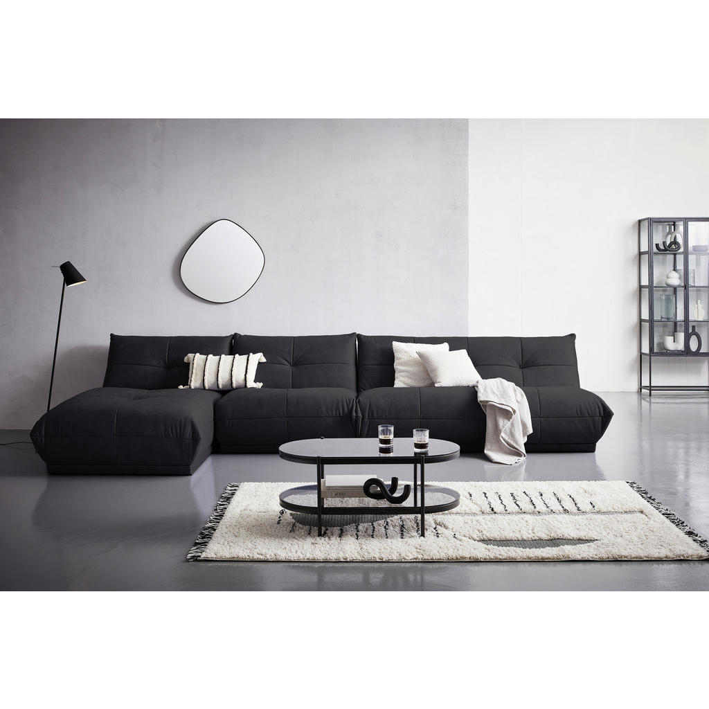 Thumbnail - Livetastic Ecksofa, Schwarz, Textil, 8-Sitzer, Ottomane links, L-Form, einzeln stellbar, 390x185 cm, Made in EU, Rücken ...