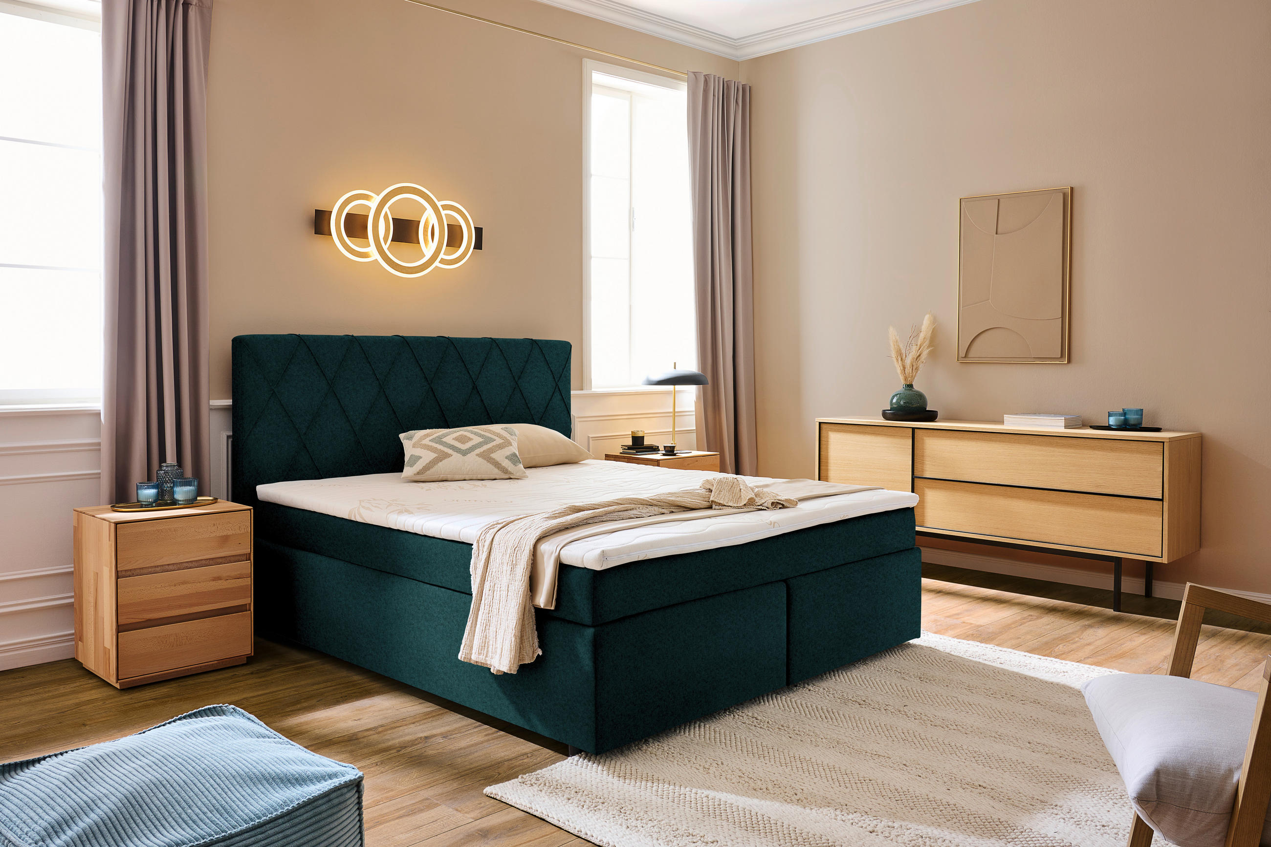 BOXSPRINGBETT 160/200 cm  in Opal  - Opal/Schwarz, Design, Holzwerkstoff/Kunststoff (160/200cm) - Xora