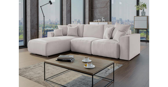 ECKSOFA in Velours Hellgrau  - Chromfarben/Hellgrau, KONVENTIONELL, Kunststoff/Textil (195/293cm) - Carryhome