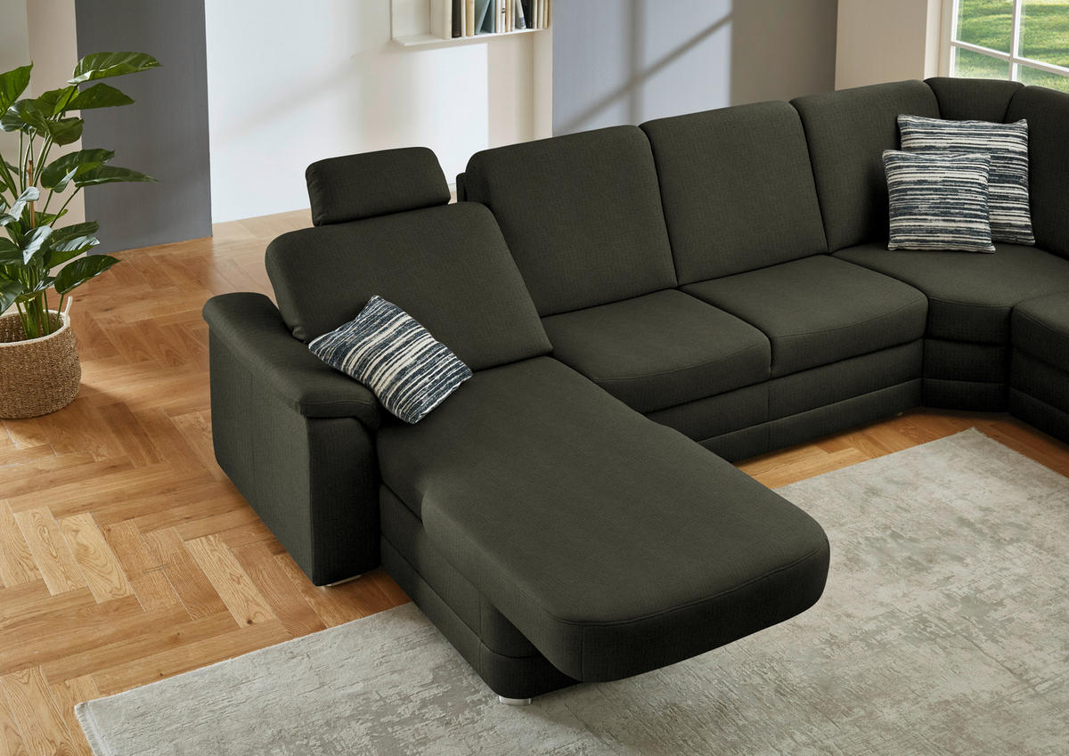 WOHNLANDSCHAFT  in Chenille Dunkelgrün  - Dunkelgrün/Alufarben, KONVENTIONELL, Holz/Textil (160/329/235cm) - Beldomo Comfort