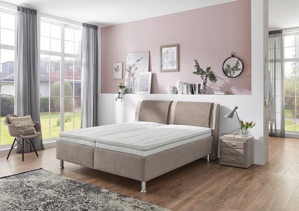 POLSTERBETT 180/200 cm,  in Taupe, Hellgrau, Matratze, gepolstertes Kopfteil, Lattenrost, H4 + H4 = sehr fest  - Taupe/Hellgrau, KONVENTIONELL, Holz/Holzwerkstoff (180/200cm) - Beldomo - Sleep