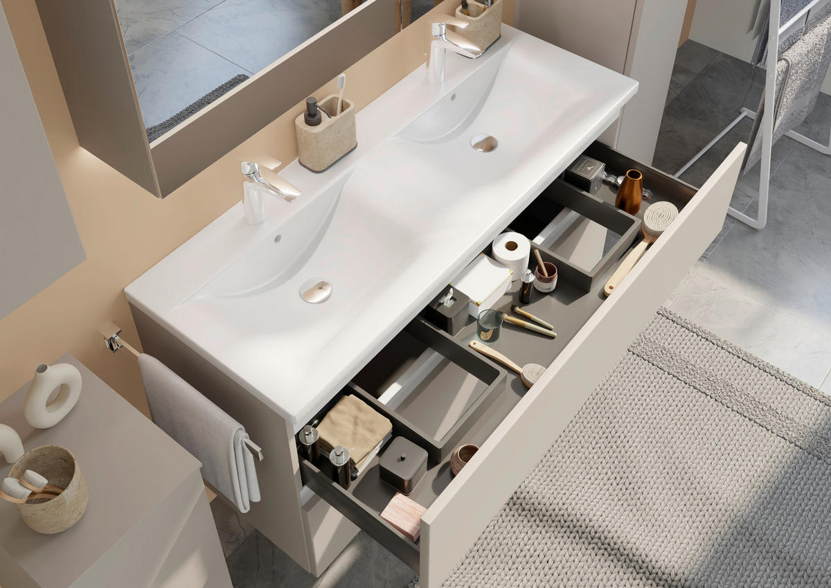 BADEZIMMER 3-teilig  in 121 cm  - Beigebraun/Weiß, MODERN, Glas/Keramik (121cm) - Celina Home