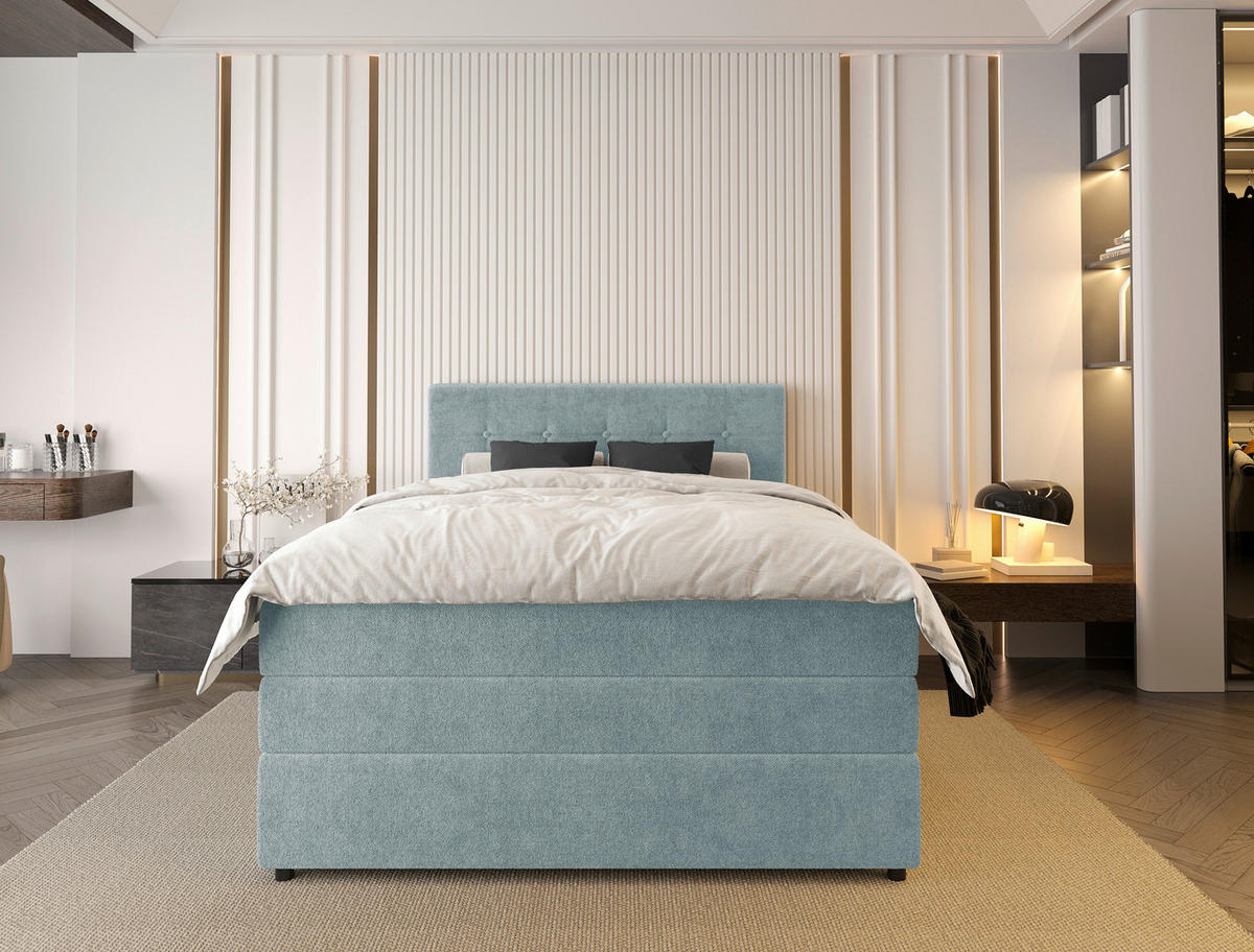 BOXSPRINGBETT 140/200 cm  in Hellblau  - Schwarz/Hellblau, KONVENTIONELL, Kunststoff/Textil (140/200cm) - Carryhome