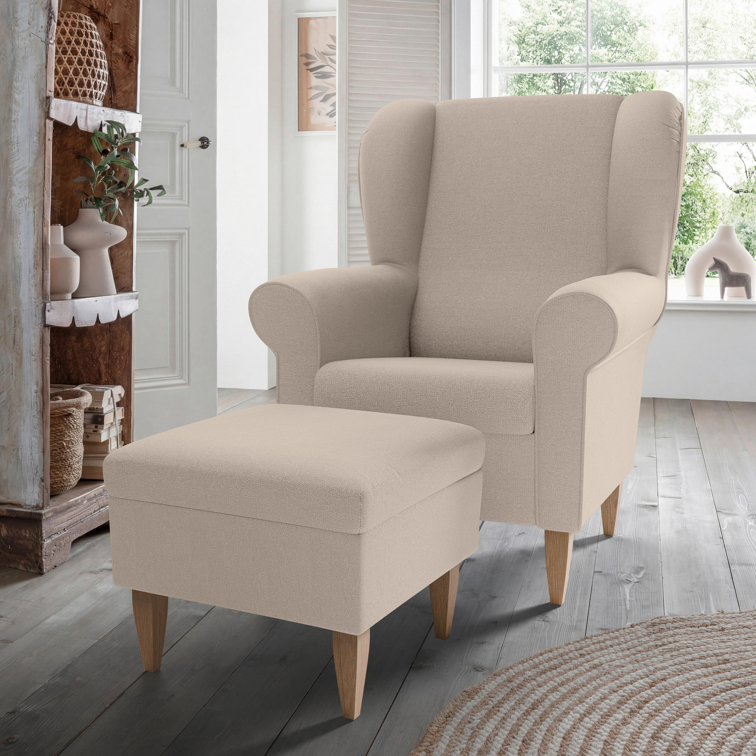 SESSELSET Struktur Beige  - Beige/Naturfarben, Konventionell, Holz/Textil (80/102/86cm) - Livetastic