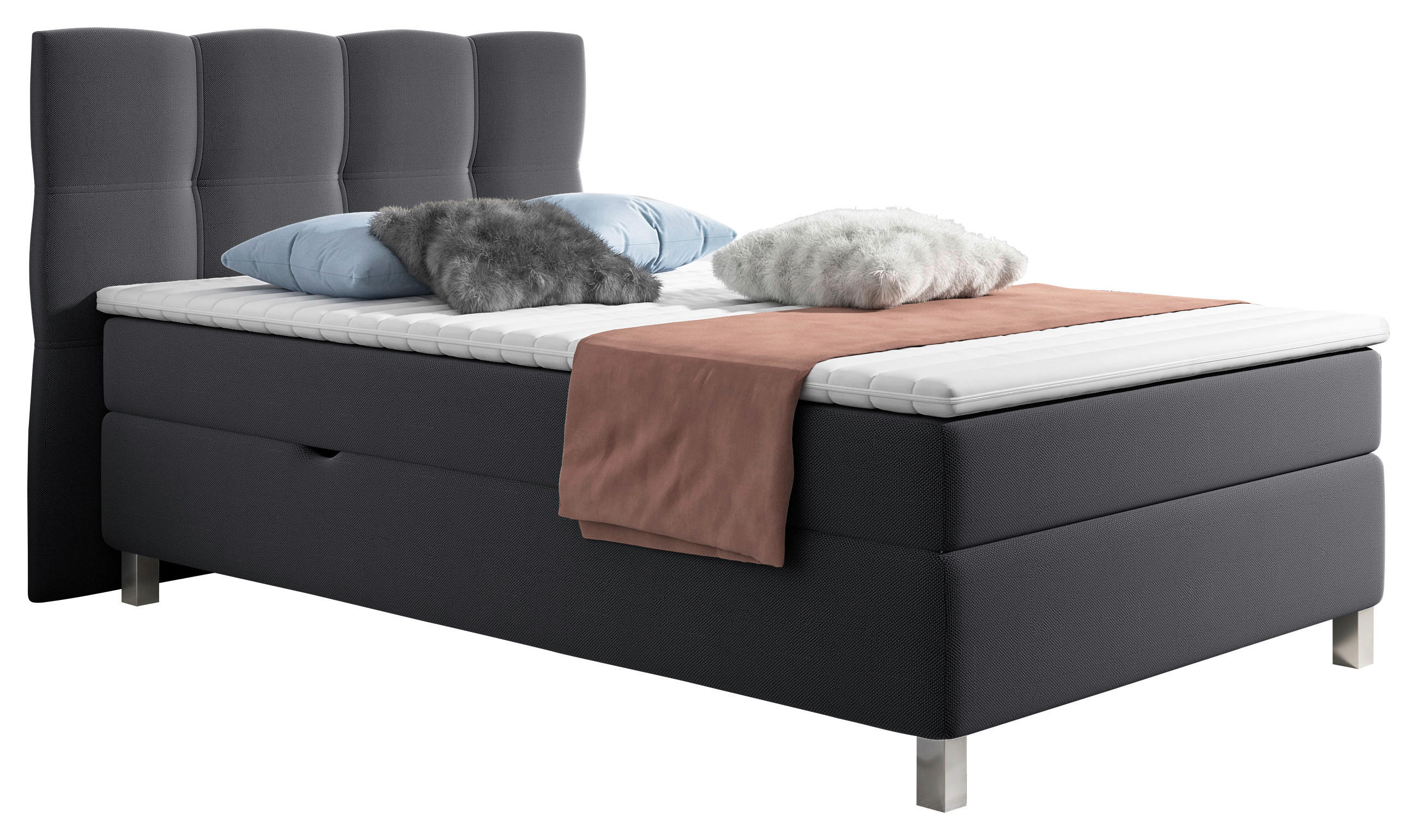 BOXBETT 120/200 cm  in Dunkelgrau  - Dunkelgrau/Alufarben, KONVENTIONELL, Kunststoff/Textil (120/200cm) - Carryhome