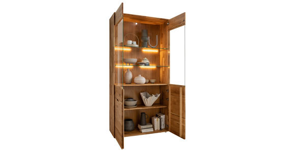 VITRINE  in massiv Wildeiche Wildeiche  - Wildeiche, KONVENTIONELL, Glas/Holz (100/200/40cm) - Linea Natura