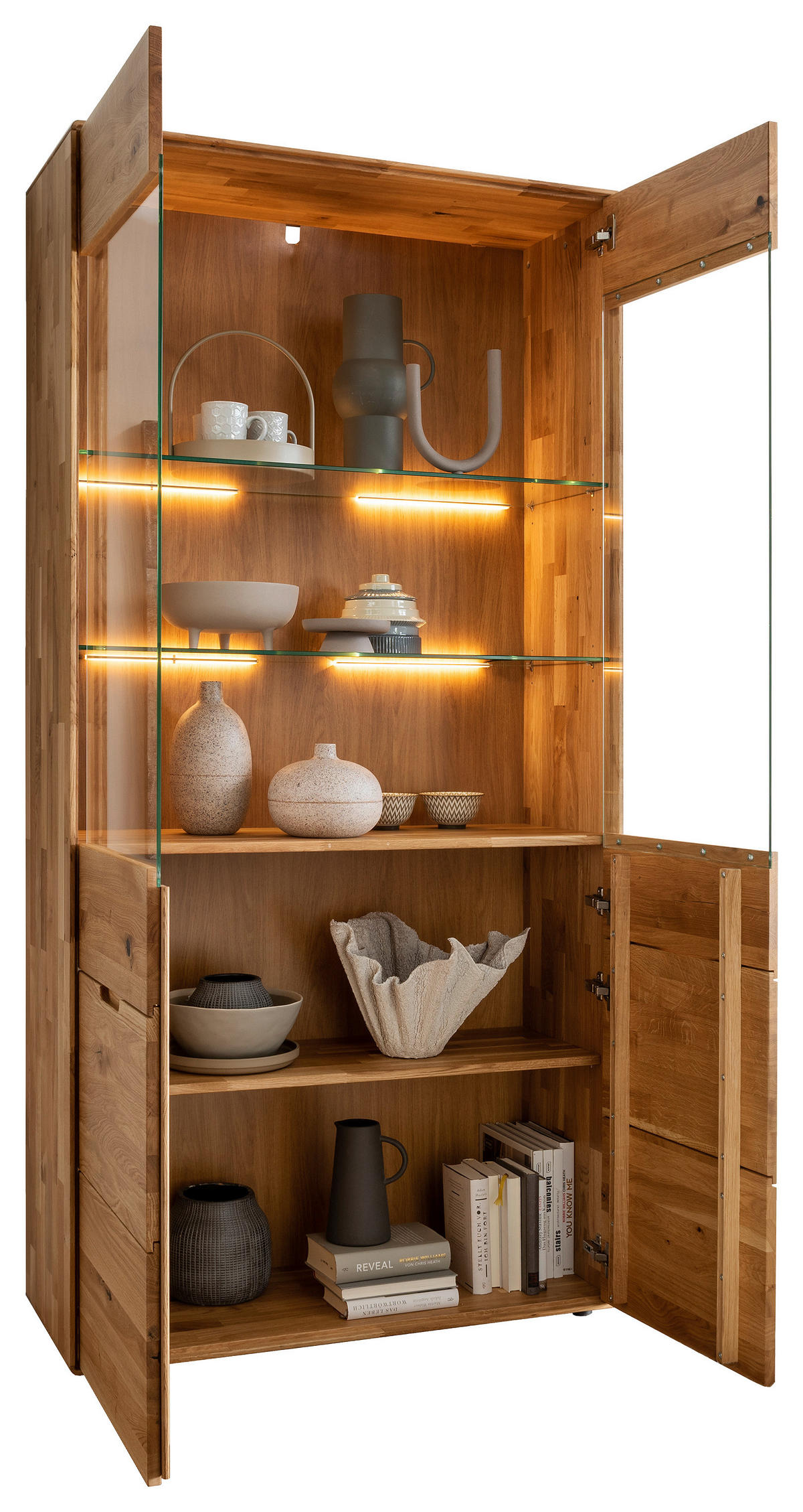 VITRINE  in massiv Wildeiche Wildeiche  - Wildeiche, KONVENTIONELL, Glas/Holz (100/200/40cm) - Linea Natura