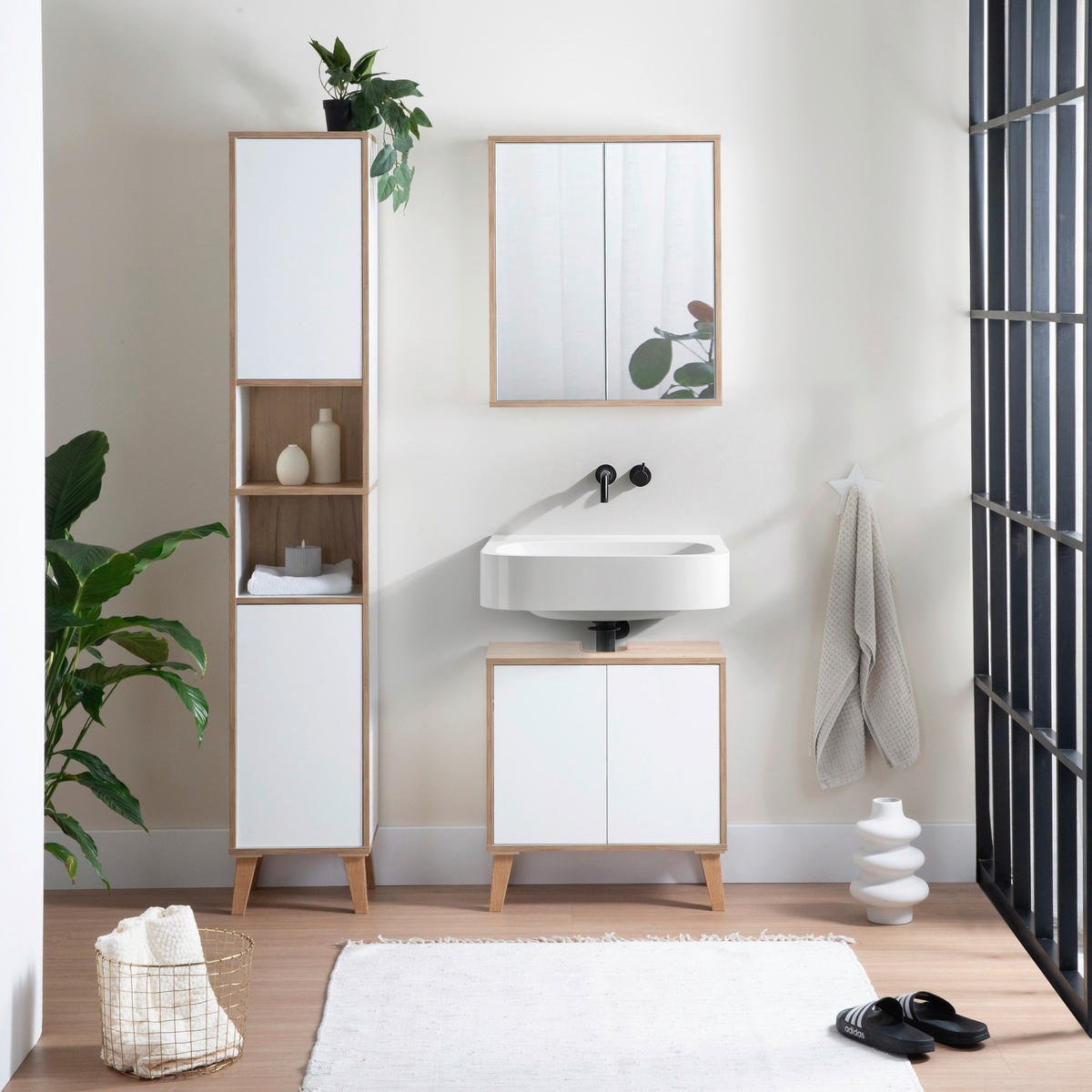 HOCHSCHRANK 35/195/32,5 cm  - Weiß/Eiche Artisan, MODERN, Holzwerkstoff/Kunststoff (35/195/32,5cm) - MID.YOU