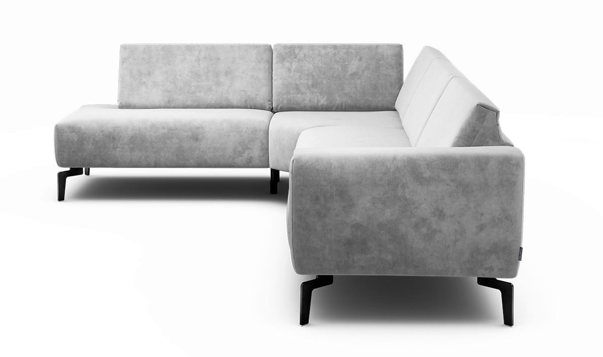 ECKSOFA in Samt Hellgrau  213/296 cm  - Hellgrau/Schwarz, Design, Textil/Metall (213/296cm) - SENSOO