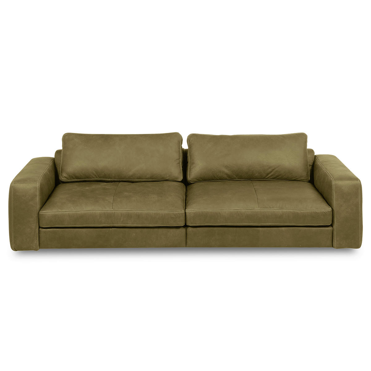 3-SITZER-SOFA  in Echtleder Olivgrün   - Beige/Schwarz, Design, Leder/Kunststoff (300/85/123cm) - Livetastic