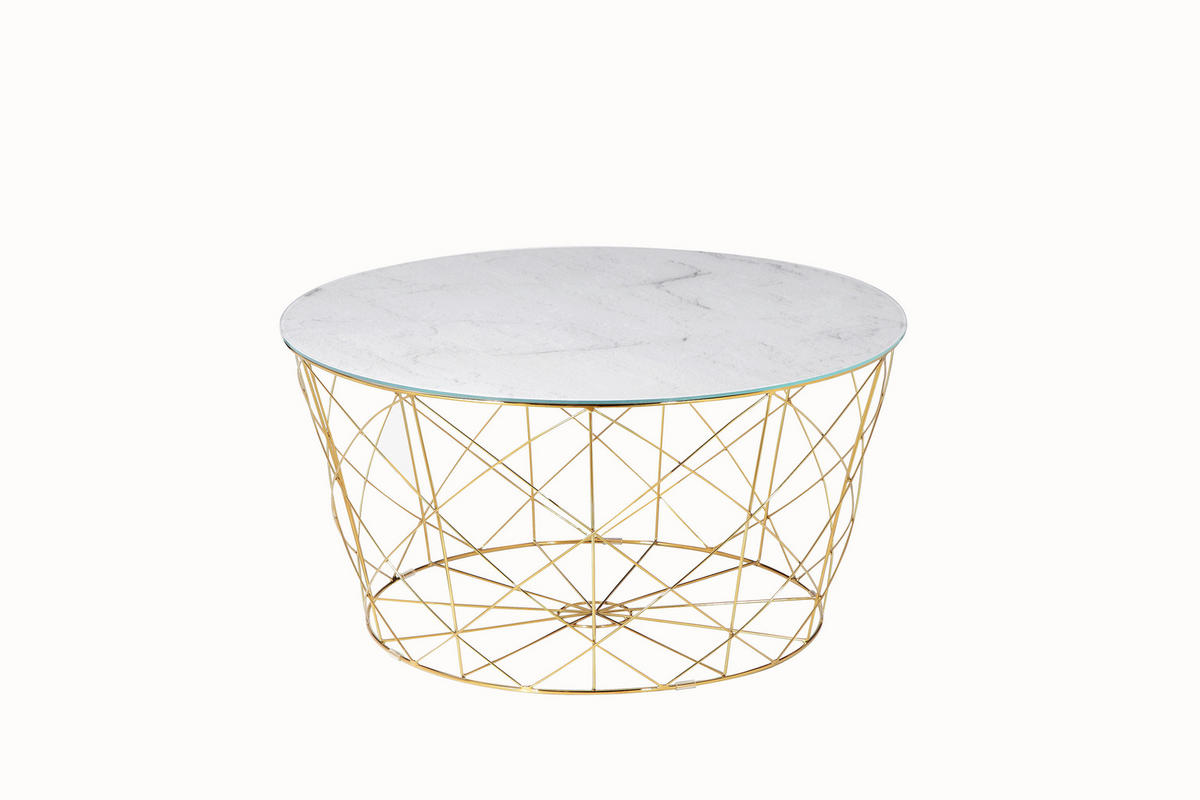 COUCHTISCH in Metall, Glas 80/80/45 cm  - Goldfarben/Weiß, Design, Glas/Metall (80/80/45cm) - Livetastic