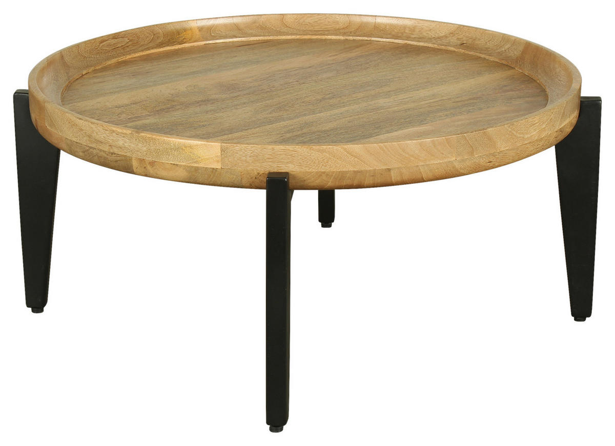 COUCHTISCH Mangoholz vollmassiv Hellbraun, Schwarz  - Hellbraun/Schwarz, Design, Holz/Metall (75/34cm) - Livetastic