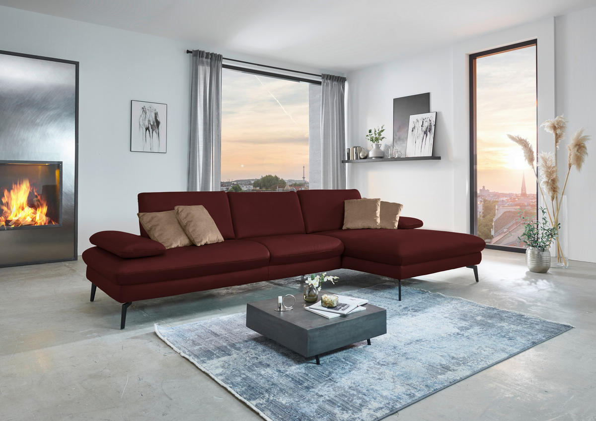 ECKSOFA in Echtleder Beere  - Beere/Schwarz, Design, Leder/Metall (325/157cm) - Dieter Knoll