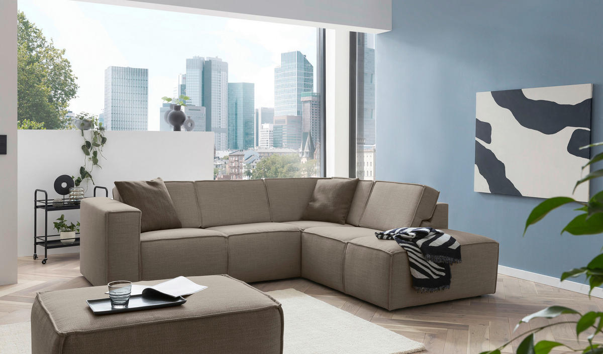 ECKSOFA DICE Grau, Taupe Struktur  - Taupe/Schwarz, MODERN, Kunststoff/Textil (275/220cm) - Trendmanufaktur