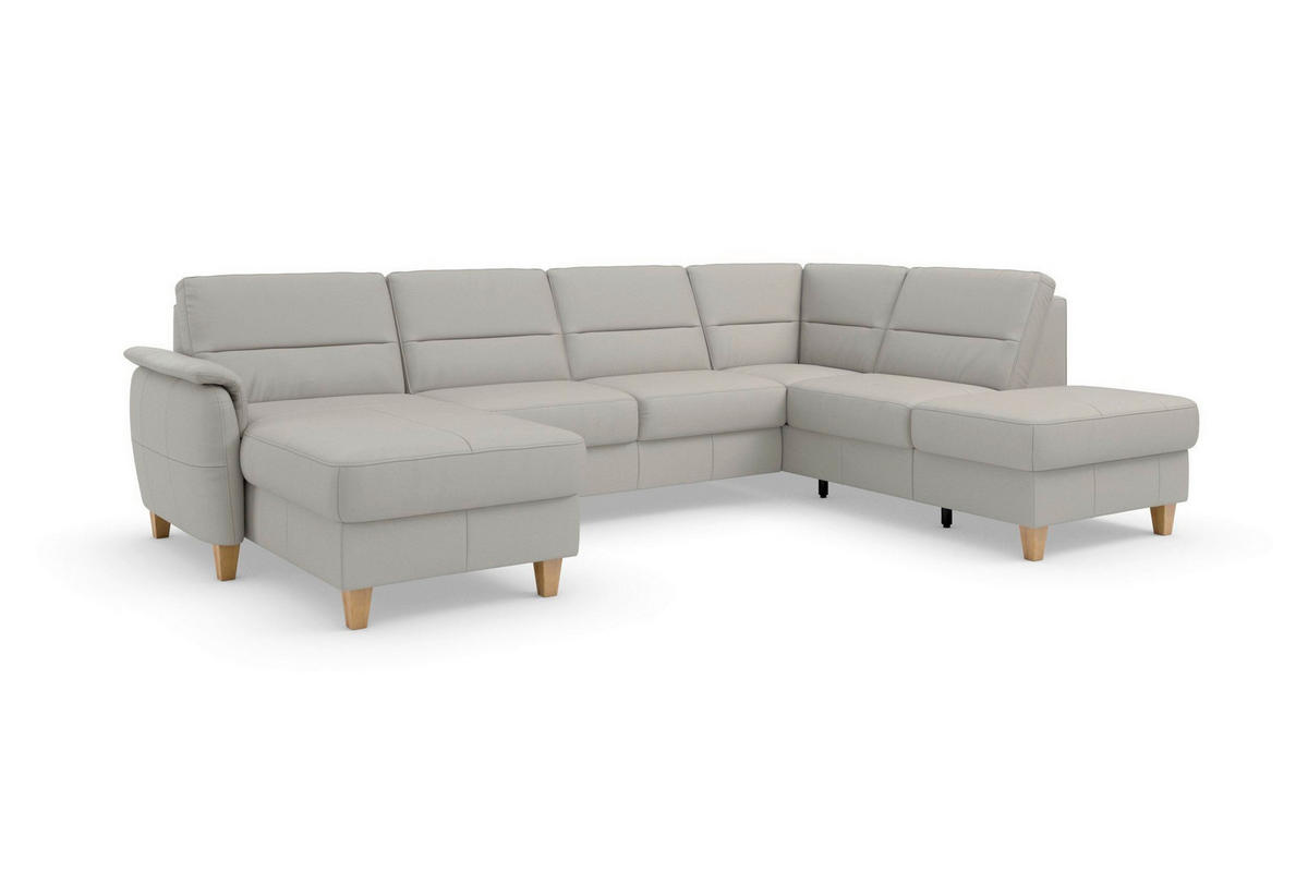WOHNLANDSCHAFT PALMERA E Hellgrau Echtleder  - Eichefarben/Hellgrau, Basics, Leder/Holz (163/308/212cm) - Sit & More