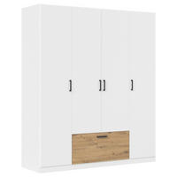 KLEIDERSCHRANK 181/210/54 cm,  in Weiß, Eiche Artisan, 4-türig  - Weiß/Eiche Artisan, Basics, Holzwerkstoff/Metall (181/210/54cm) - Rauch Möbel