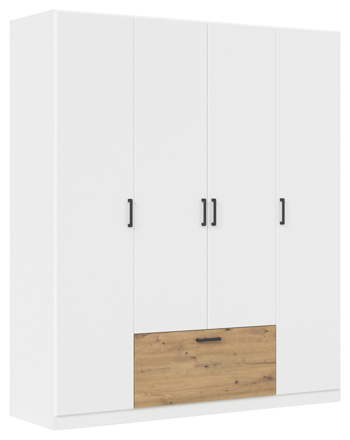 KLEIDERSCHRANK 181/210/54 cm,  in Weiß, Eiche Artisan, 4-türig  - Weiß/Eiche Artisan, Basics, Holzwerkstoff/Metall (181/210/54cm) - Rauch Möbel