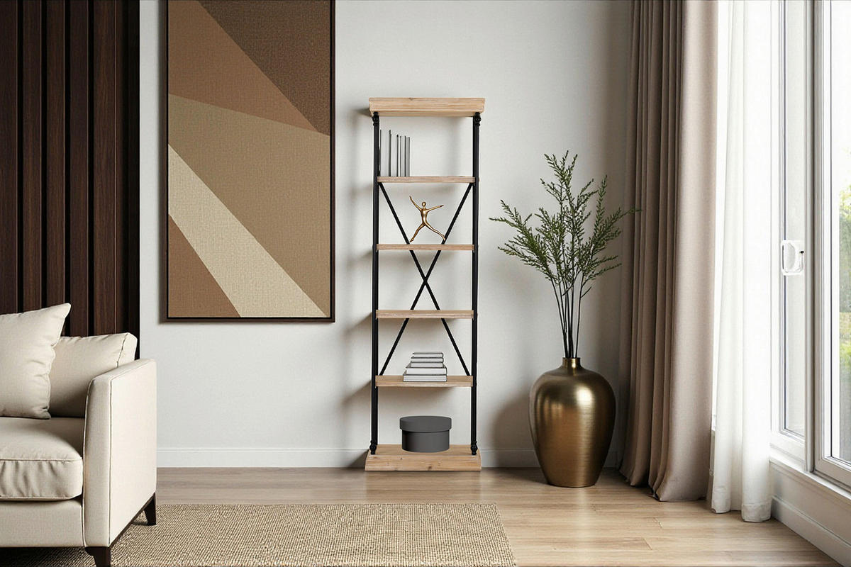 REGAL  60/196/43 cm Schwarz, Tannenholzfarben  - Tannenholzfarben/Schwarz, Design, Holz/Metall (60/196/43cm) - Landscape