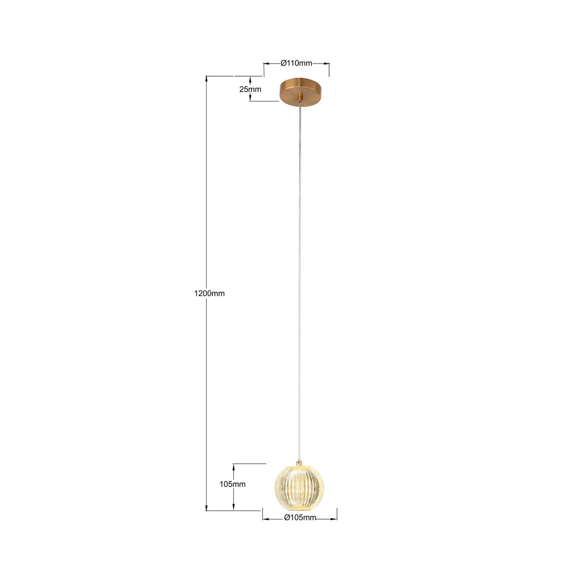LED-HÄNGELEUCHTE Brillant 120/11/11 cm  - Goldfarben, Design, Kunststoff (120/11/11cm)