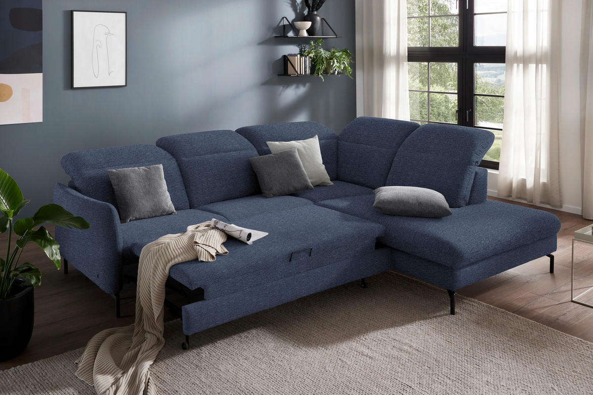 SAROKKANAPÉ textil sötétkék  - sötétkék/fekete, Design, textil/fém (299-313/233cm) - Dieter Knoll