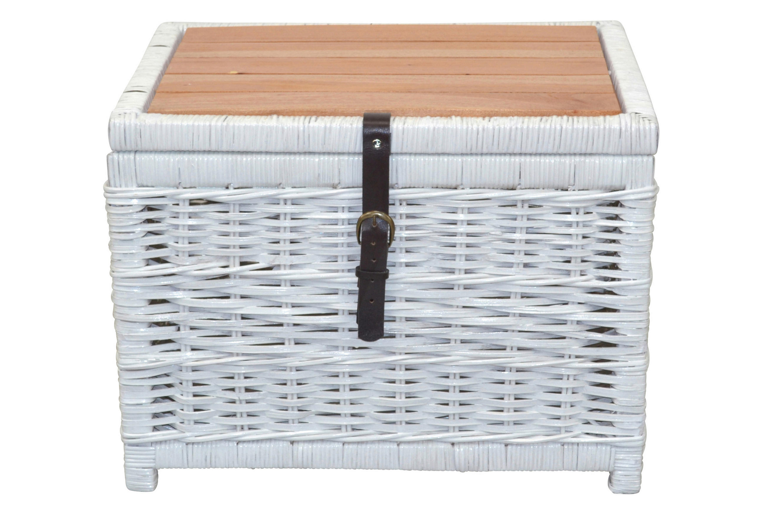 COUCHTISCH Pinie, Rattan massiv 45/58/44 cm rechteckig Weiß  - Weiß, Natur, Holz (45/58/44cm) - MID.YOU