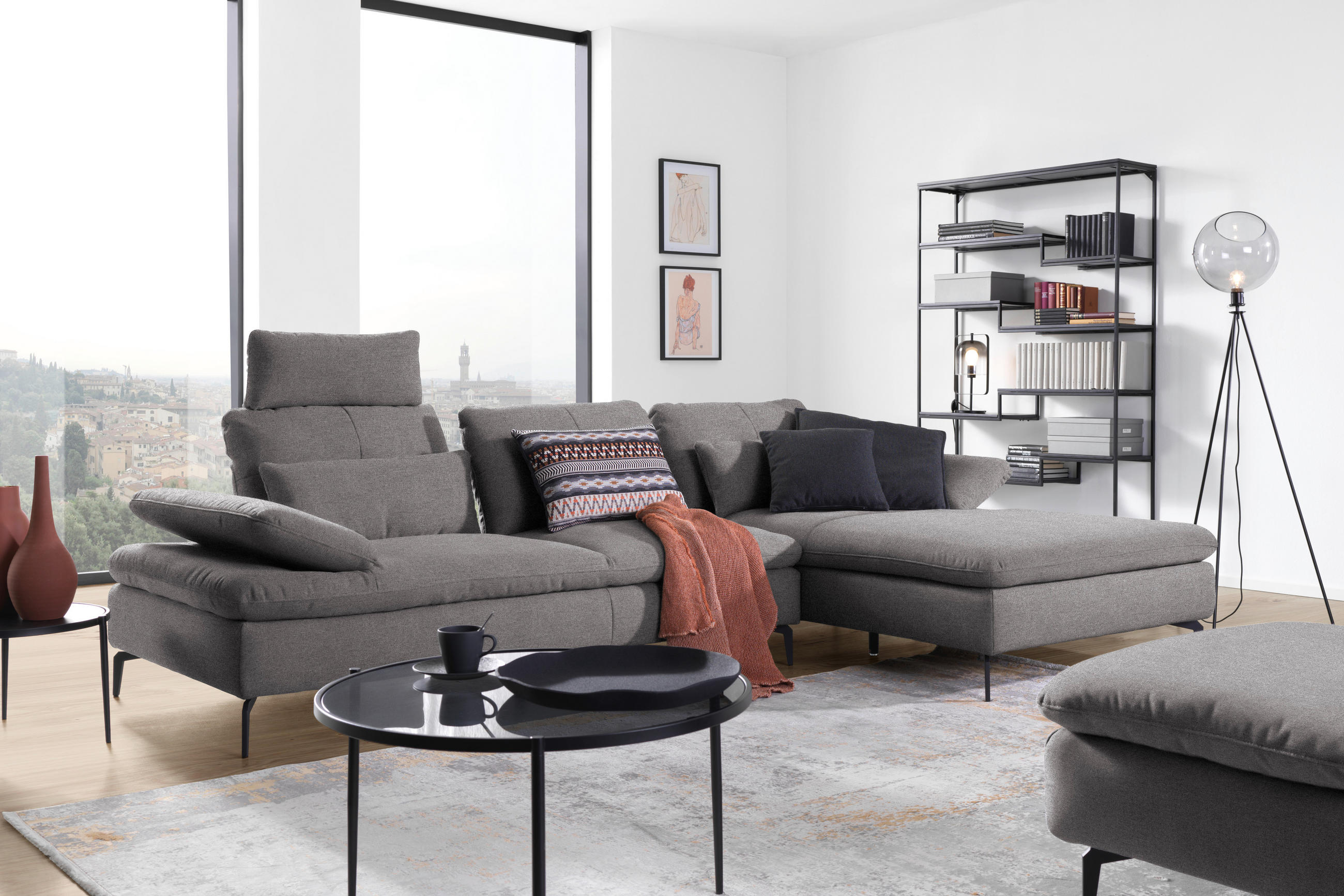 ECKSOFA in Webstoff Anthrazit  301/179 cm  - Anthrazit/Schwarz, Design, Textil/Metall (301/179cm) - Chilliano