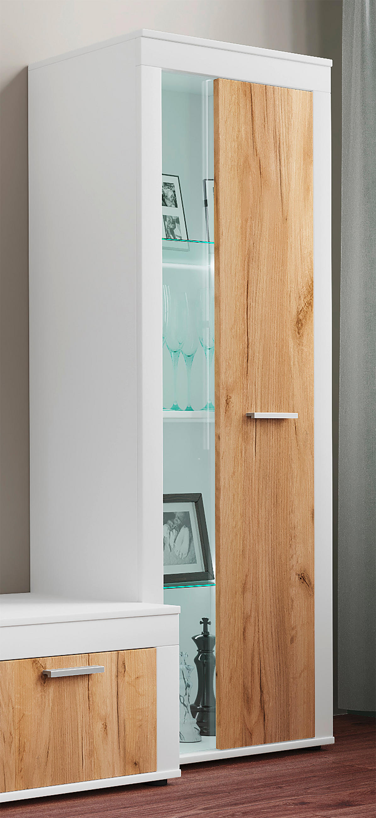 VITRINE in Weiss, Honigeiche  - Honigeiche/Weiss, Design, Glas/Holzwerkstoff (60/159/35cm) - MID.YOU