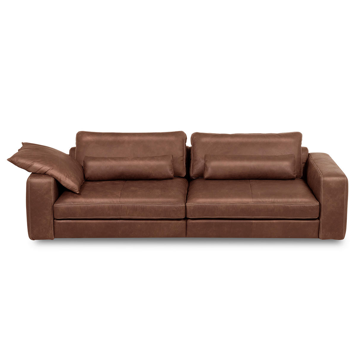 3-SITZER-SOFA  in Echtleder Braun   - Beige/Schwarz, Design, Leder/Kunststoff (300/85/123cm) - Livetastic
