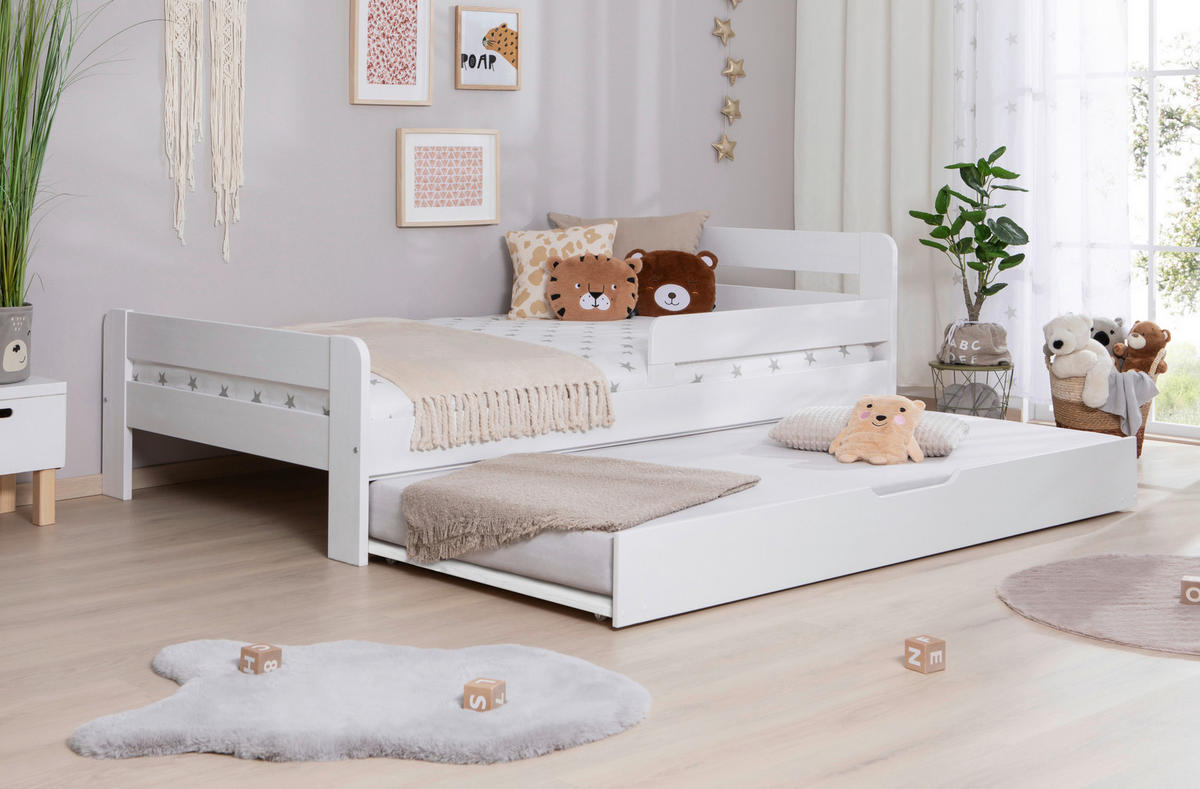 Bett Bennet mit Ausziehbett 120/200 cm Weiss  - Weiss, Modern, Holz (120/200cm) - MID.YOU