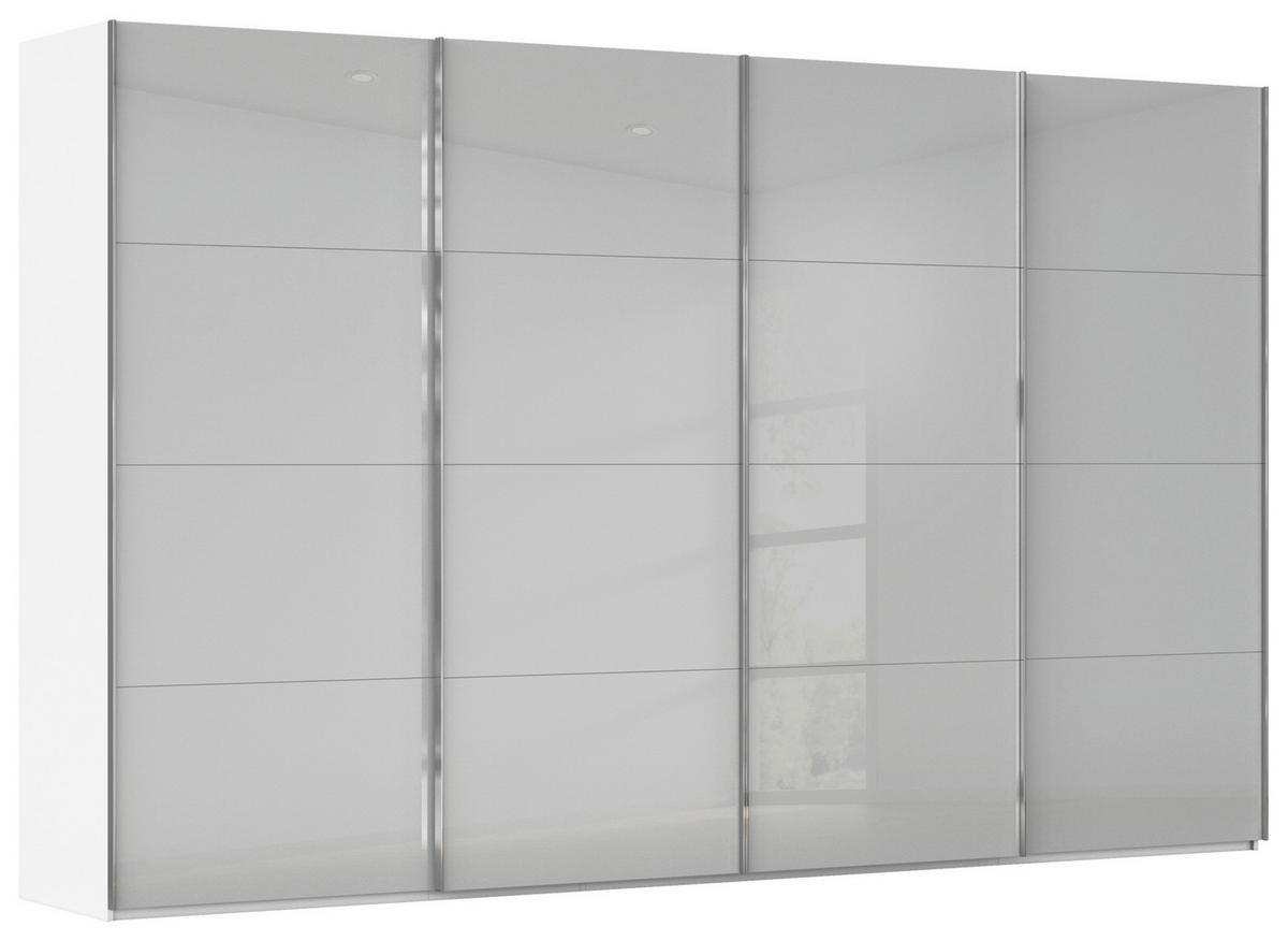 SCHWEBETÜRENSCHRANK 361/223/68 cm 4-türig Weiß, Seidengrau  - Chromfarben/Seidengrau, Design, Glas/Holzwerkstoff (361/223/68cm) - Novel