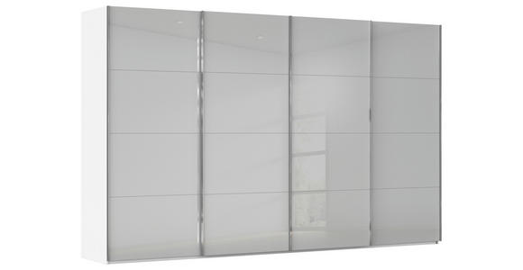SCHWEBETÜRENSCHRANK 361/223/68 cm 4-türig Weiß, Seidengrau  - Chromfarben/Seidengrau, Design, Glas/Holzwerkstoff (361/223/68cm) - Novel