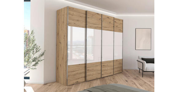 SCHWEBETÜRENSCHRANK  in Weiß, Eiche Artisan  - Chromfarben/Weiß, KONVENTIONELL, Glas/Holzwerkstoff (271/223/68cm) - Novel