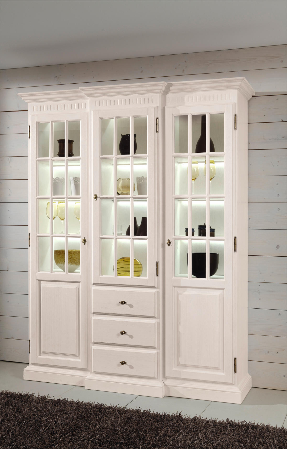 VITRINE in massiv Pinie Weiß  - Weiß/Bronzefarben, LIFESTYLE, Holz/Metall (171/217/51cm) - Livetastic